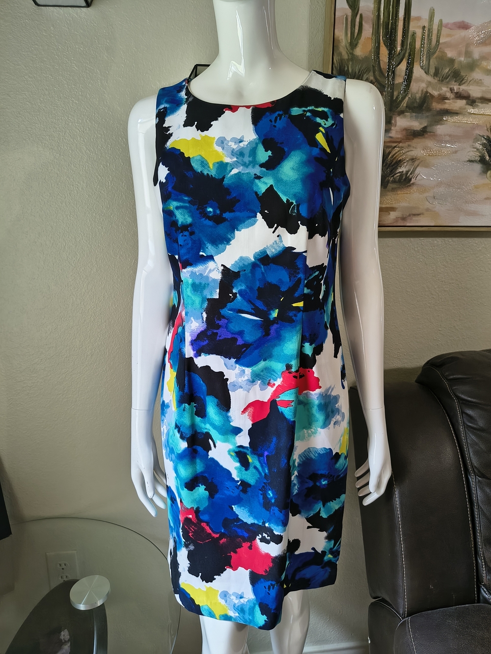 Mario Serrani Italy Sleeveless Shift Sheath Dress Multicolor Abstract Floral